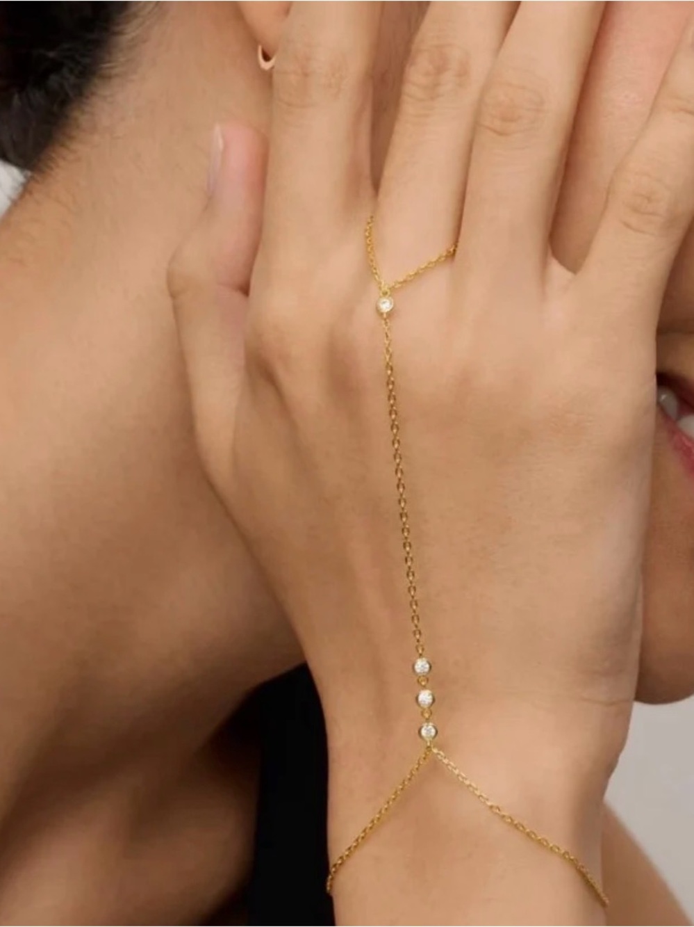 PAVOI 14K Yellow Gold Plated Cubic Zirconia Hand Chain Bracelet